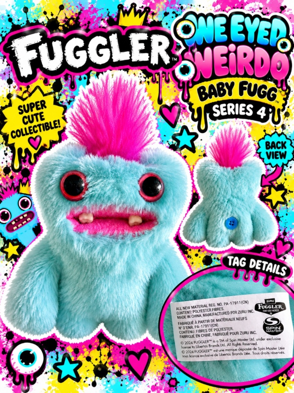Fuggler Baby Fugg Series 4 One Eyed Weirdo Blue Pink Mohawk Plush